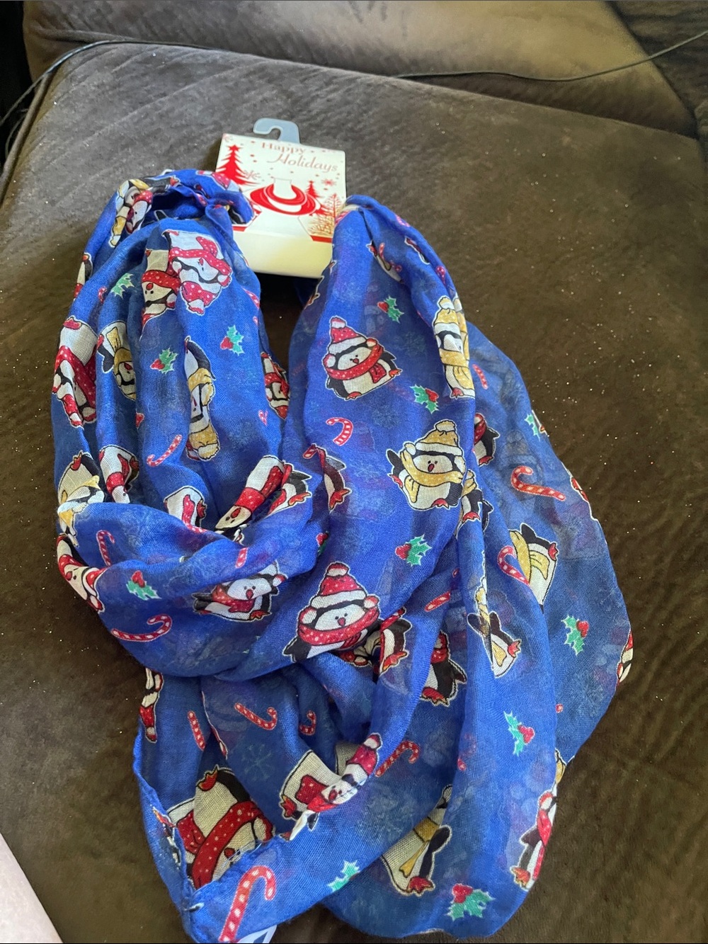 Holiday Penguin Print Blue ladies Scarf